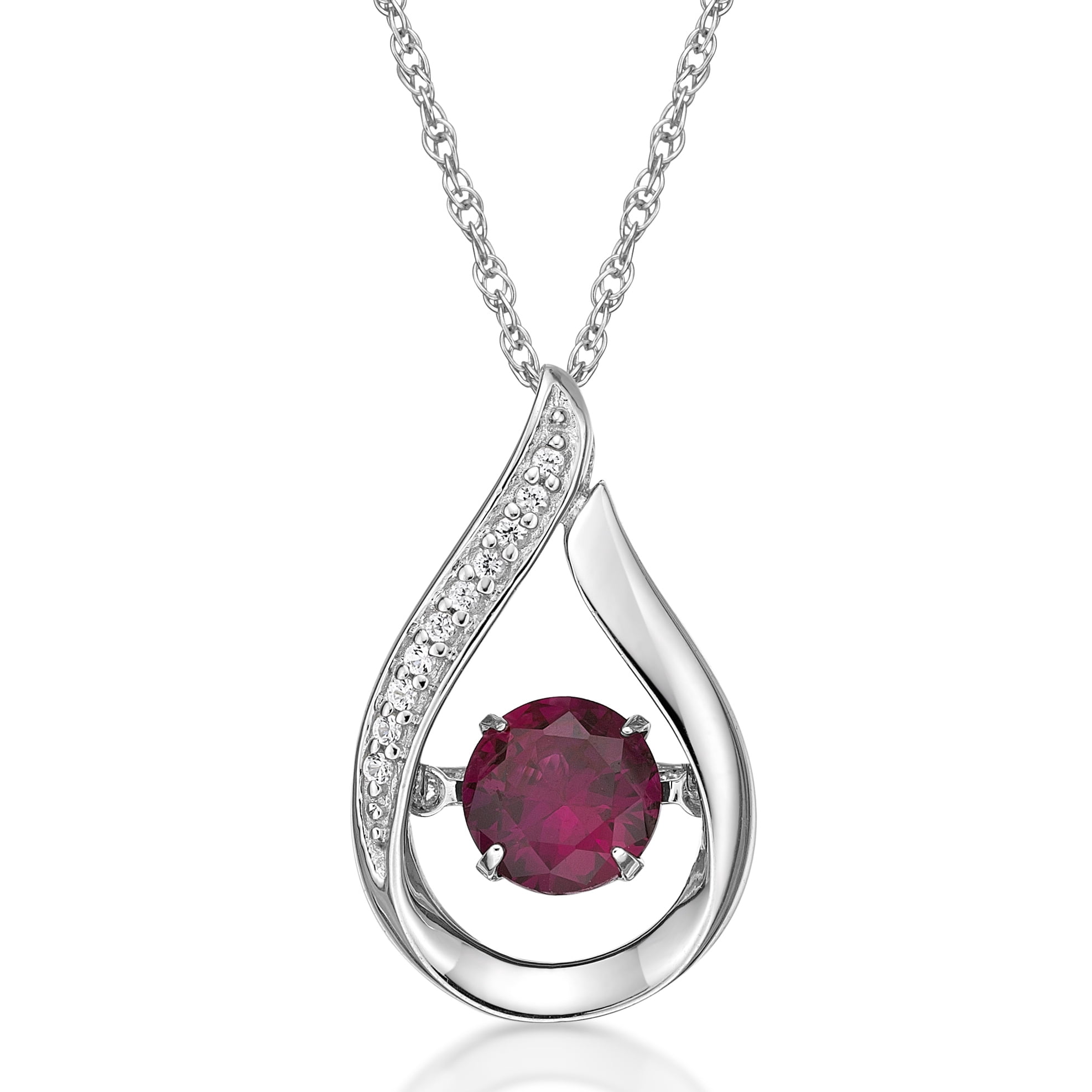 Brilliance 925 Sterling Silver Created Ruby and Created White Sapphire Dancing Pendant with 18" Chain