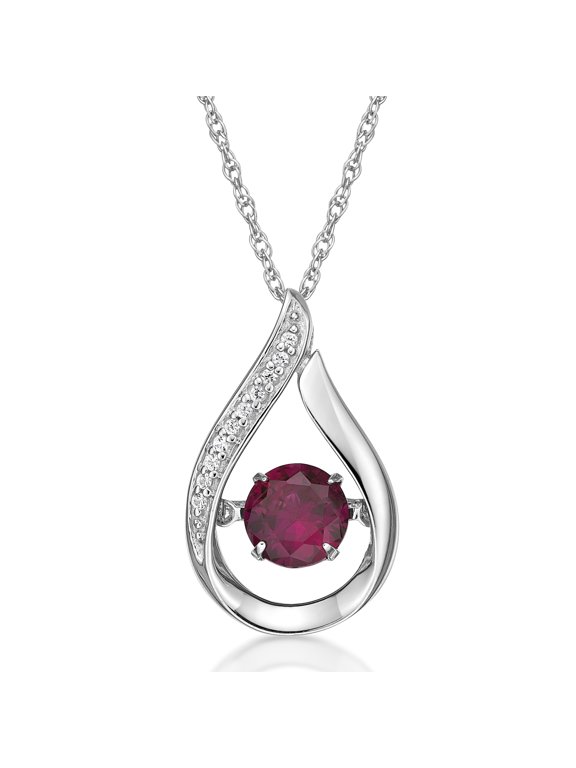Brilliance 925 Sterling Silver Created Ruby and Created White Sapphire Dancing Pendant with 18" Chain