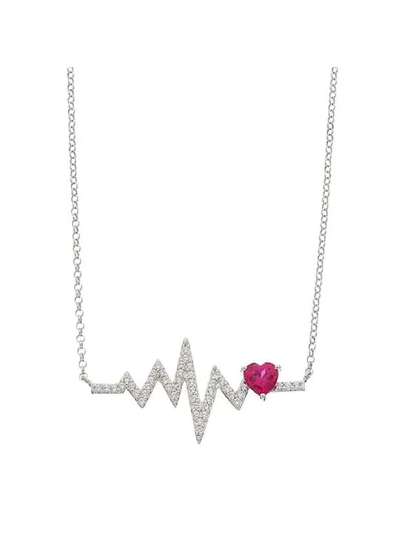 Brilliance 925 Sterling Silver Created Ruby and Created White Sapphire Pendant with 18" Chain