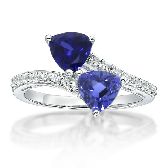 Brilliance 925 Sterling Silver Created Sapphire and Created White Sapphire Bypass Ring