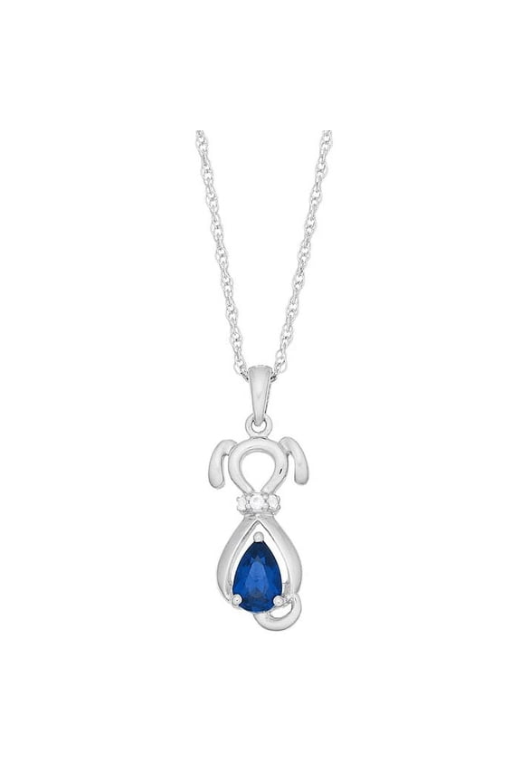 Brilliance 925 Sterling Silver Created Sapphire and Created White Sapphire Dog Pendant with 18" Chain
