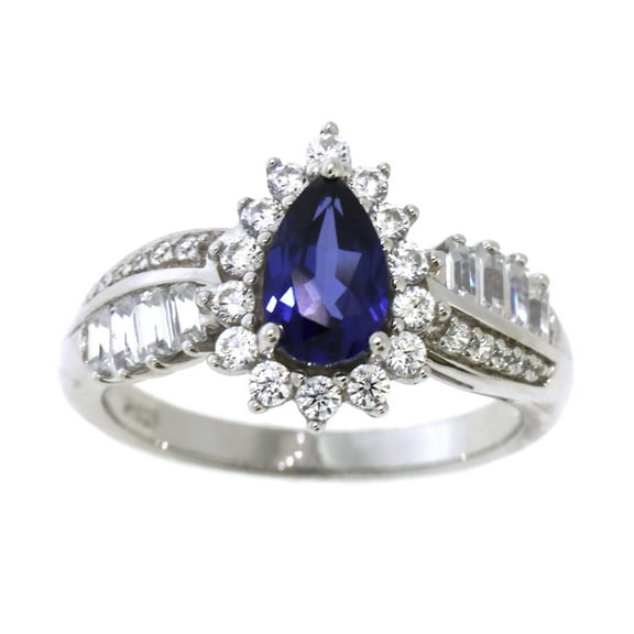 Brilliance 925 Sterling Silver Created Sapphire and White Cubic Zirconia CZ Ring