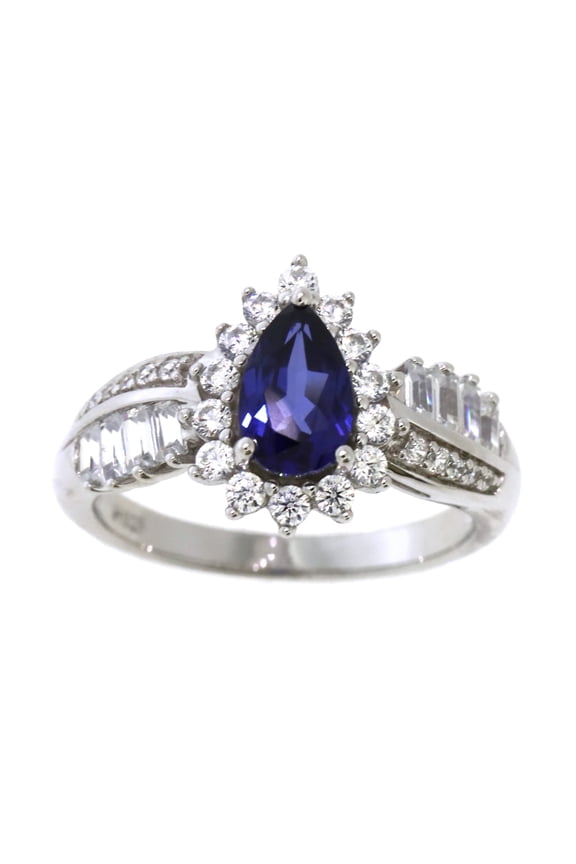 Brilliance 925 Sterling Silver Created Sapphire and White Cubic Zirconia CZ Ring