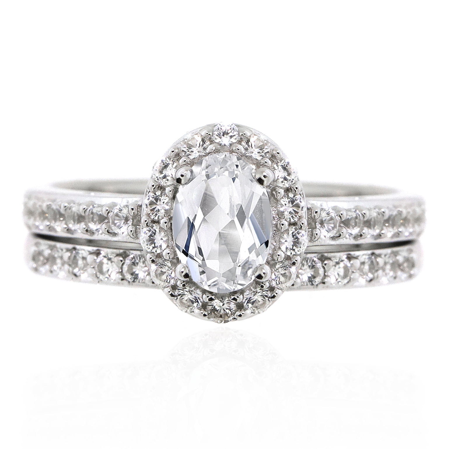 Brilliance 925 Sterling Silver Created White Sapphire Oval Bridal Engagement Set
