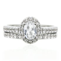 Brilliance 925 Sterling Silver Created White Sapphire Oval Bridal Engagement Set