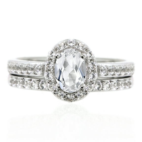 Brilliance 925 Sterling Silver Created White Sapphire Oval Bridal Engagement Set