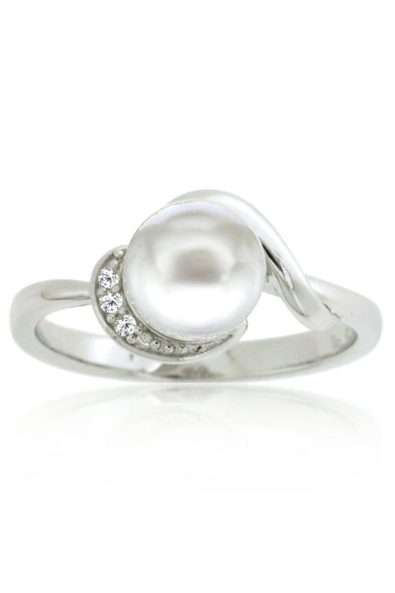 Brilliance 925 Sterling Silver Freshwater Pearl and Created White Sapphire Ring