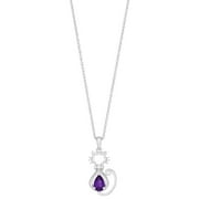 BRILLIANCE FINE JEWELRY Brilliance 925 Sterling Silver Genuine Amethyst and Created White Sapphire Cat Pendant with 18" Chain