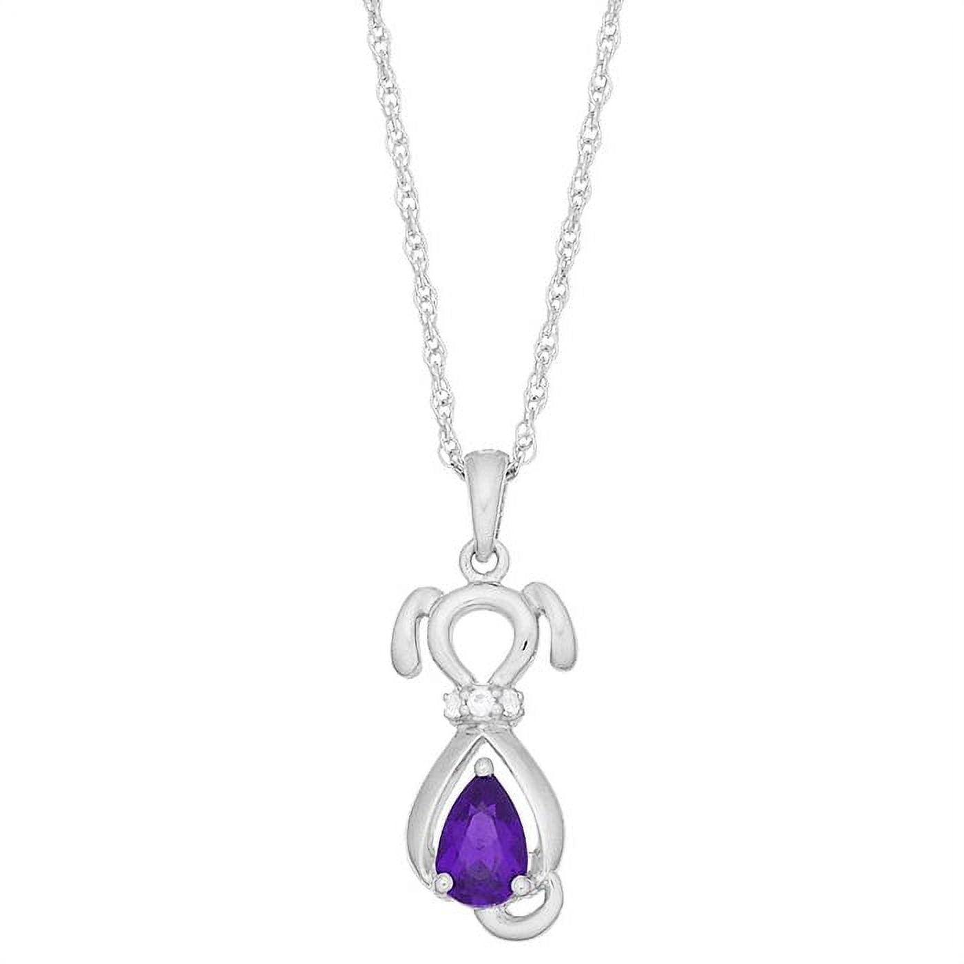 Brilliance 925 Sterling Silver Genuine Amethyst and Created White Sapphire Dog Pendant with 18" Chain