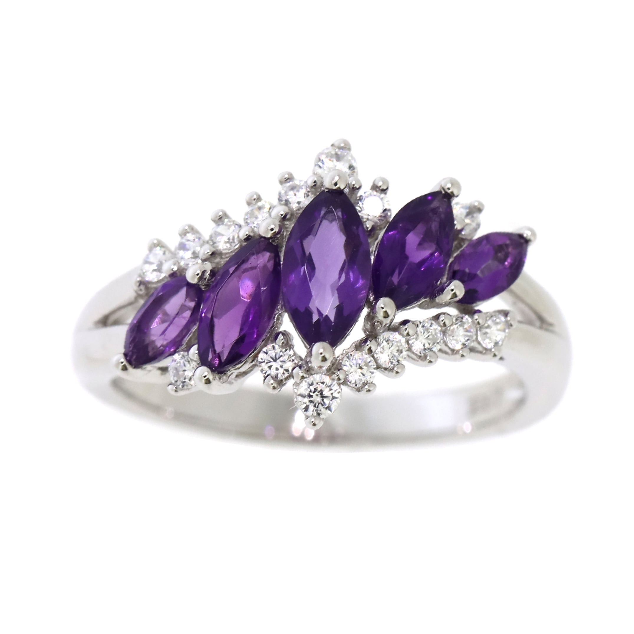 Brilliance 925 Sterling Silver Genuine Amethyst and White Cubic Zirconia CZ Marquise Ring