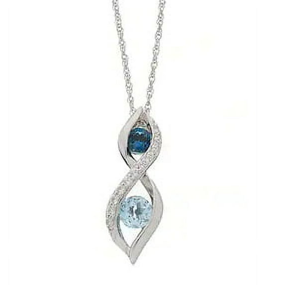 Brilliance 925 Sterling Silver Genuine Blue Topaz and Created White Sapphire Bypass Pendant with 18" Chain