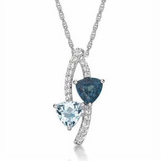 Brilliance 925 Sterling Silver Genuine Blue Topaz and Created White Sapphire Bypass Pendant with Chain, 18" Chain