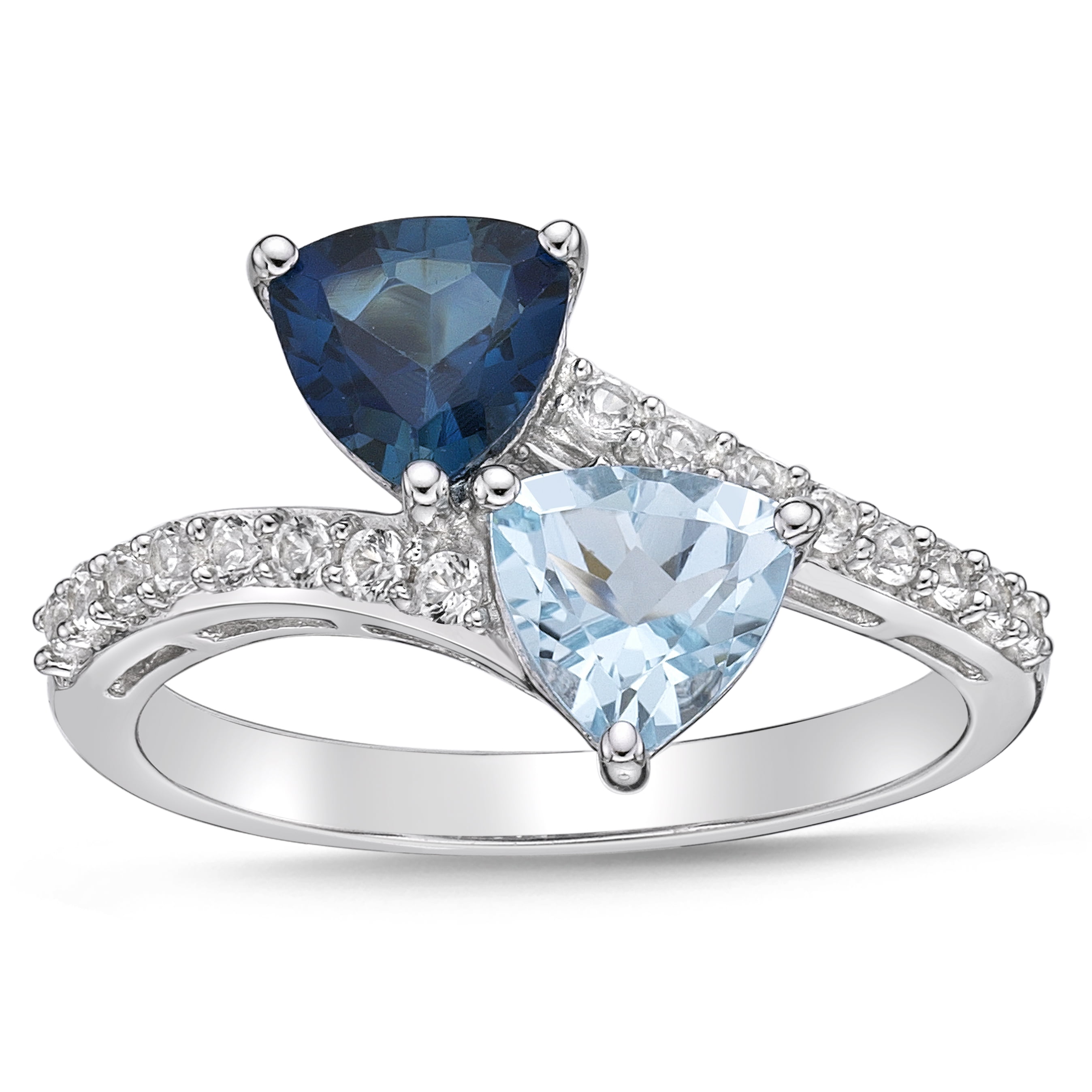 Brilliance 925 Sterling Silver Genuine Blue Topaz and Created White Sapphire Bypass Ring