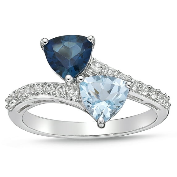 Brilliance 925 Sterling Silver Genuine Blue Topaz and Created White Sapphire Bypass Ring