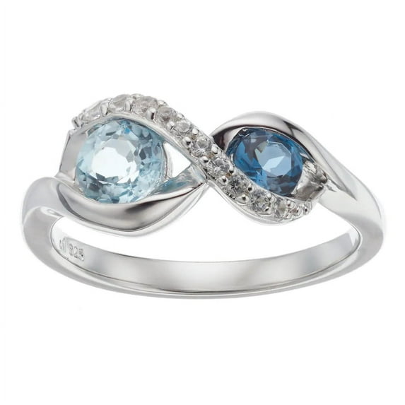 Brilliance 925 Sterling Silver Genuine Blue Topaz and Created White Sapphire Bypass Ring