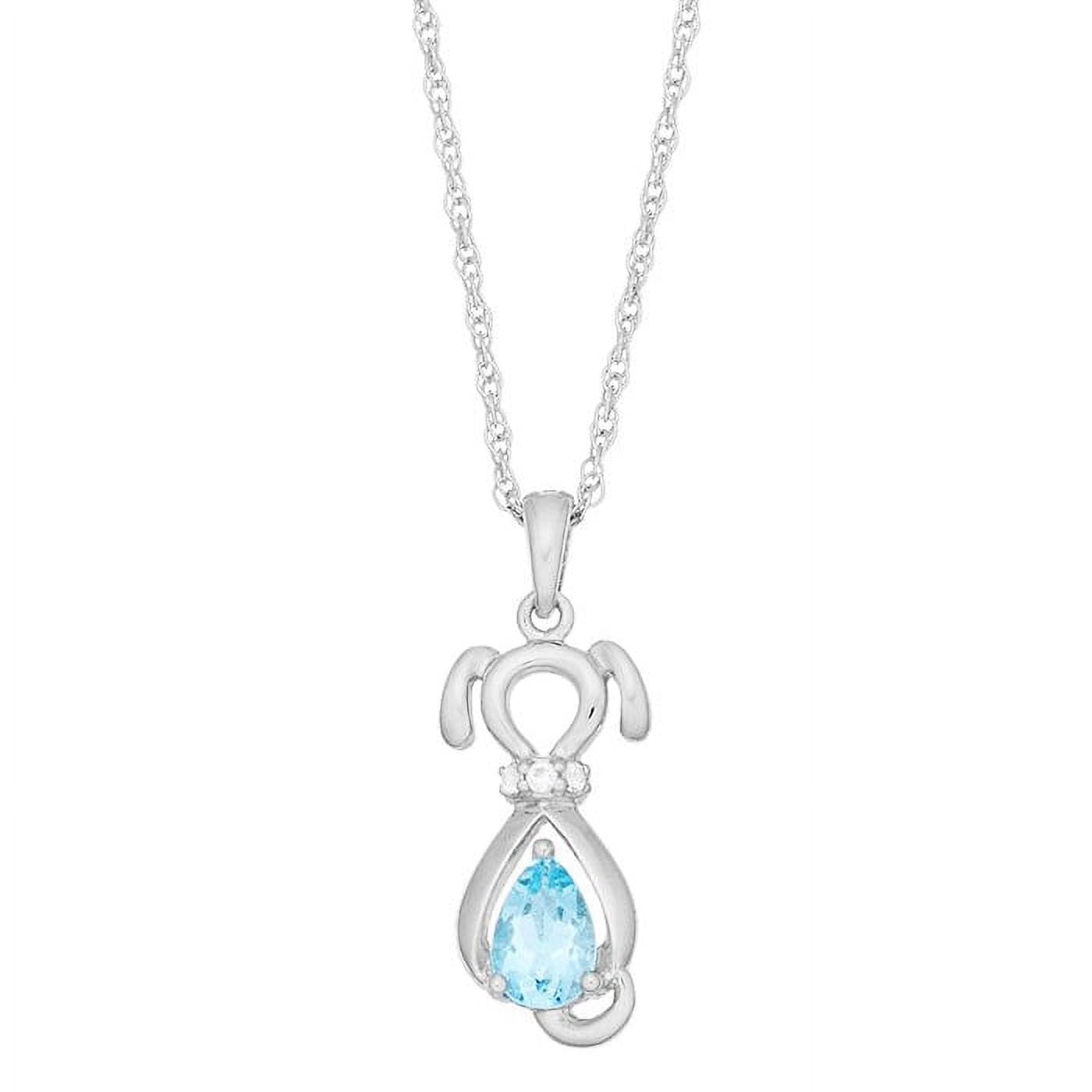 Brilliance 925 Sterling Silver Genuine Swiss Blue Topaz and Created White Sapphire Dog Pendant with 18" Chain