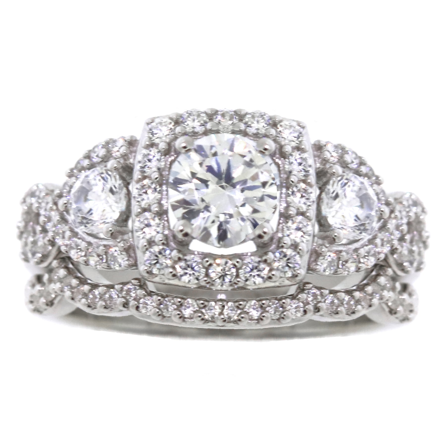 Brilliance 925 Sterling Silver Simulated White Diamond Bridal Engagement Ring Set