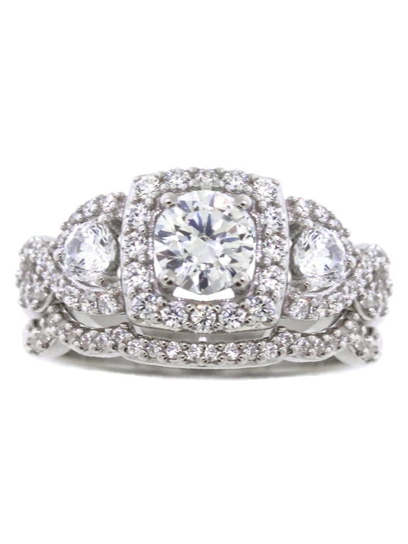 Brilliance 925 Sterling Silver Simulated White Diamond Bridal Engagement Ring Set