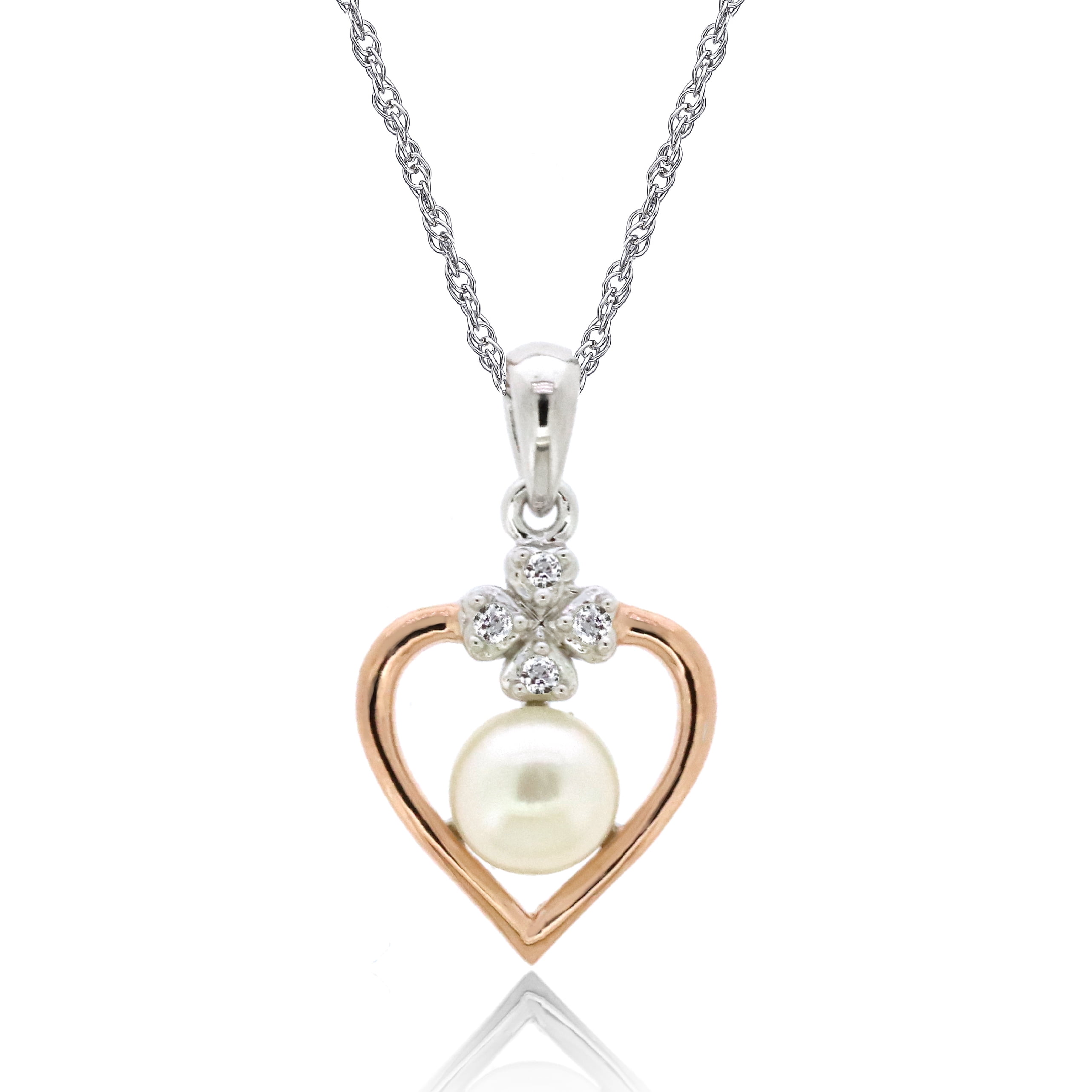 Brilliance 925 Sterling Silver with 14KP Gold Plated Freshwater Pearl and Created White Sapphire Pendant with 18" Chain