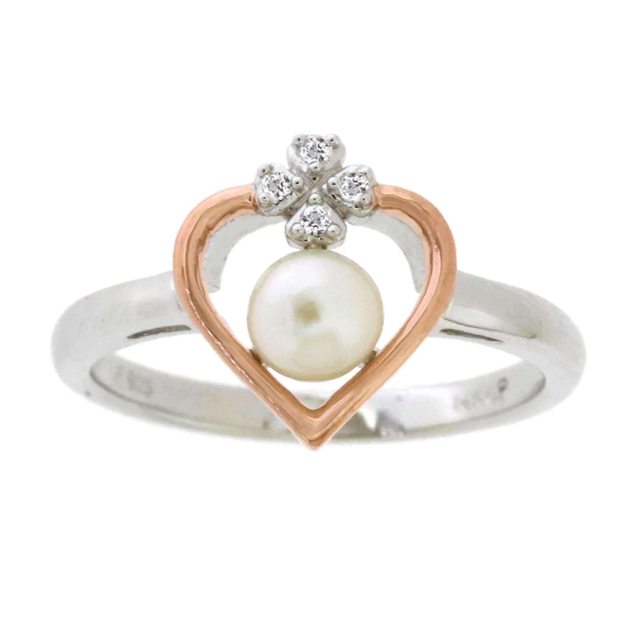 Brilliance 925 Sterling Silver with 14KP Gold Plated Freshwater Pearl and  Created White Sapphire Ring