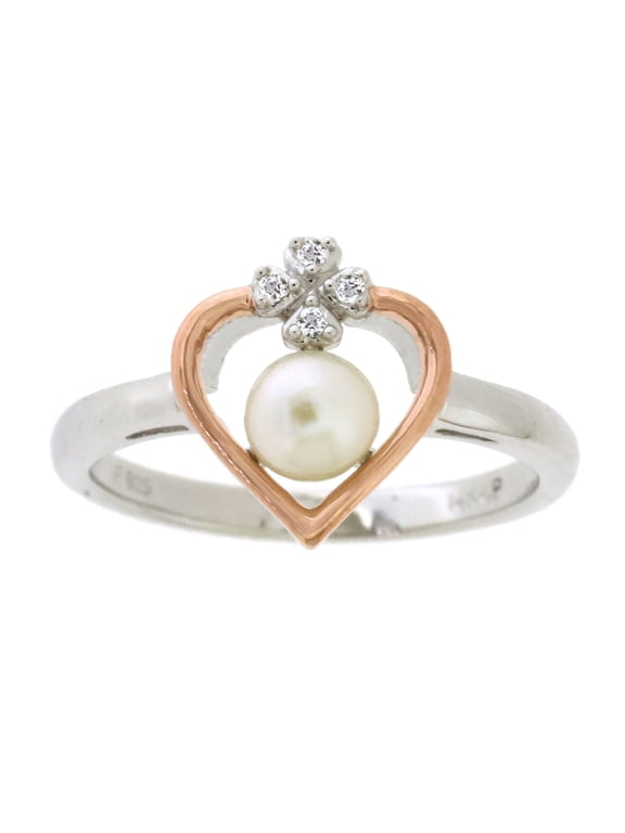Brilliance 925 Sterling Silver with 14KP Gold Plated Freshwater Pearl and Created White Sapphire Ring
