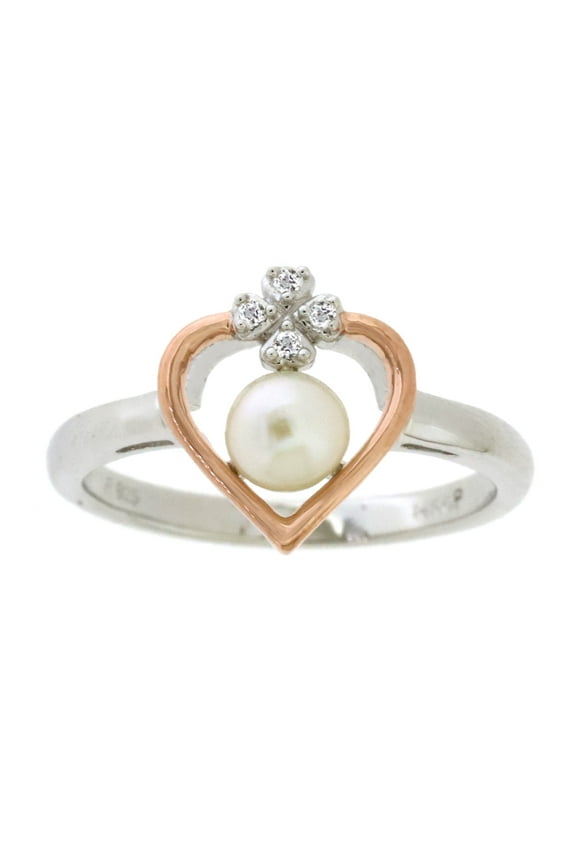 Brilliance 925 Sterling Silver with 14KP Gold Plated Freshwater Pearl and Created White Sapphire Ring