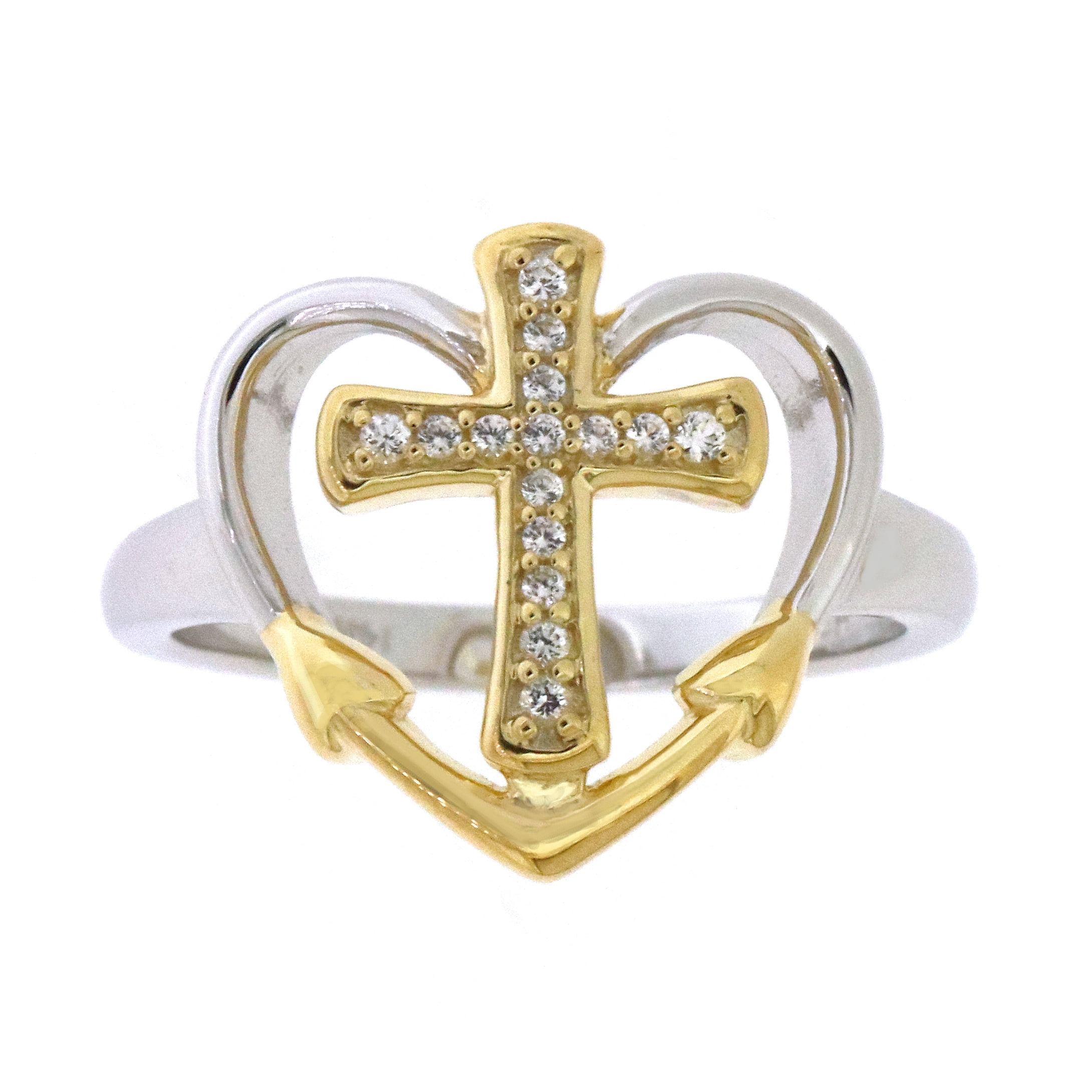 Brilliance 925 Sterling Silver with 14KY Created White Sapphire Ring