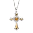 thumbnail image 1 of Brilliance 925 Sterling Silver with 14KY Gold Plated Citrine and Created White Sapphire Cross Pendant with 18" Chain, 1 of 1