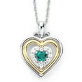 thumbnail image 1 of Brilliance 925 Sterling Silver with 14KY Gold Plated Created Emerald and Created White Sapphire Heart Pendant with 18" Chain, 1 of 2