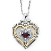 BRILLIANCE FINE JEWELRY Brilliance 925 Sterling Silver with 14KY Gold Plated Genuine Garnet and Created White Sapphire Heart Pendant with 18" Chain