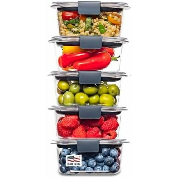 Brilliance BPA-Free Food Storage Containers Multi Pack, 1.3 Cup Plastic Containers with Lids, 5 Pack, Leak Proof, Microwave & Dishwasher Safe