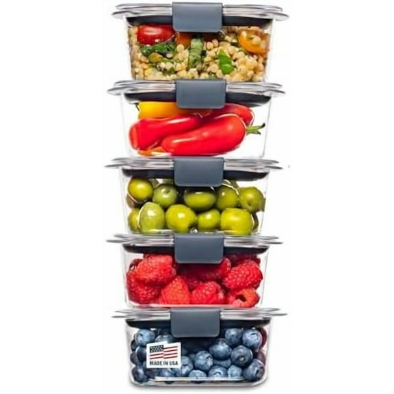 Brilliance BPA-Free Food Storage Containers Multi Pack, 1.3 Cup Plastic Containers with Lids, 5 Pack, Leak Proof, Microwave & Dishwasher Safe