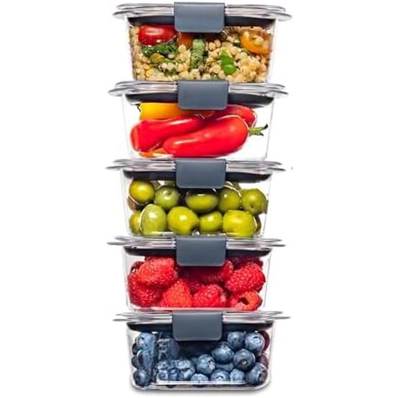 Brilliance BPA-Free Food Storage Containers Multi Pack, 1.3 Cup Plastic Containers with Lids, 5 Pack, Leak Proof, Microwave & Dishwasher Safe