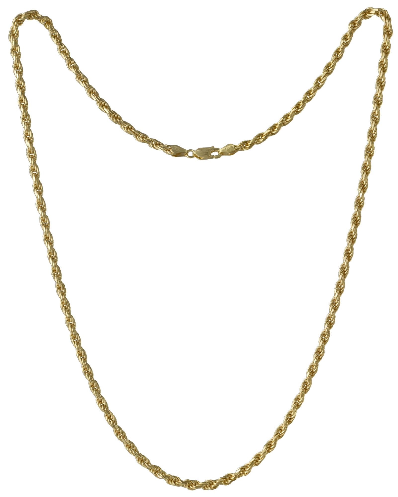 Brilliance Fine Jewelry 925 Sterling Silver Gold Plated Diamond Cut Rope Chain Necklace, 24"