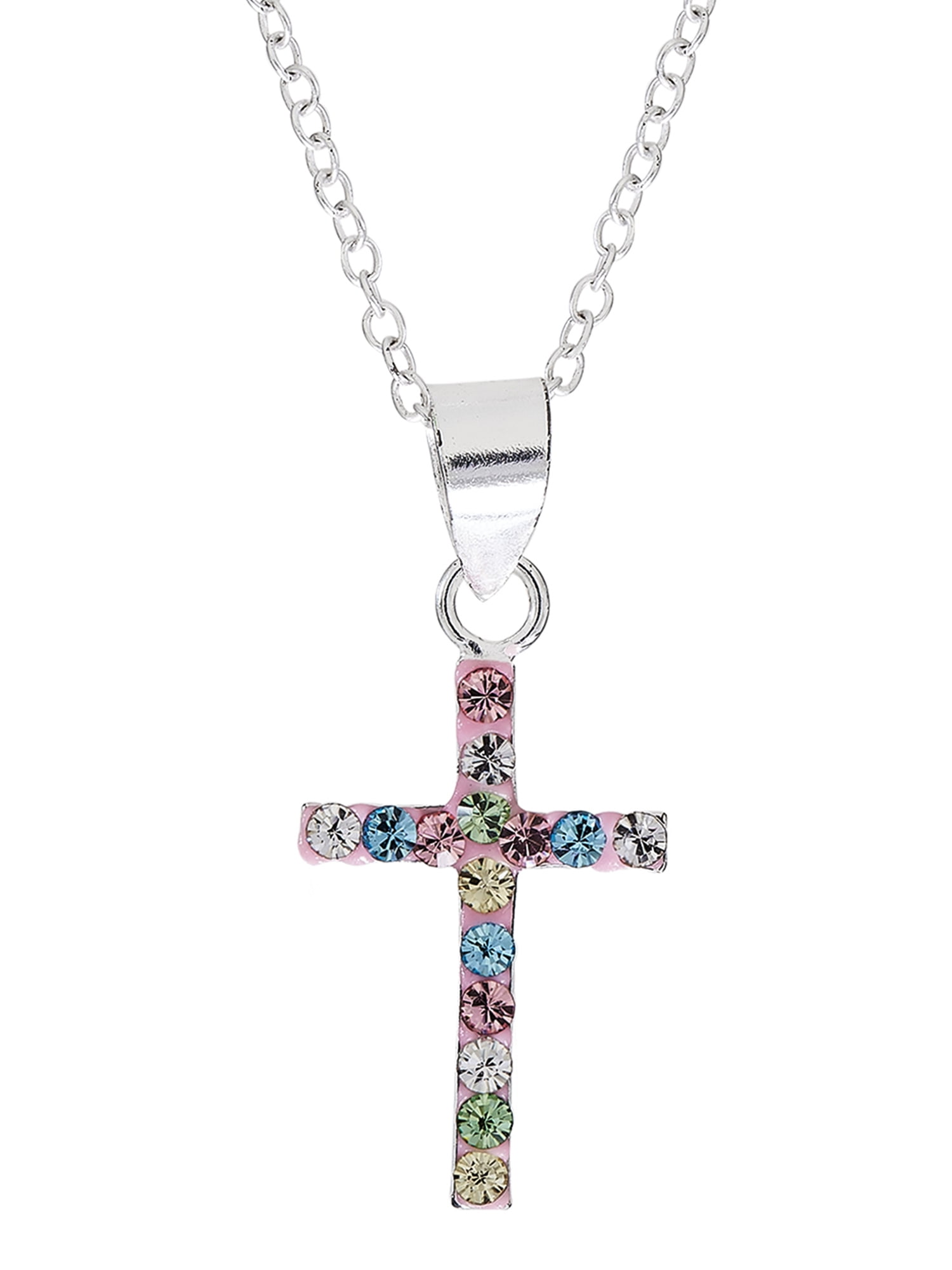 BRILLIANCE FINE JEWELRY Brilliance Fine- Girls Sterling Silver Crystal Cross Pendant, 18 Chain