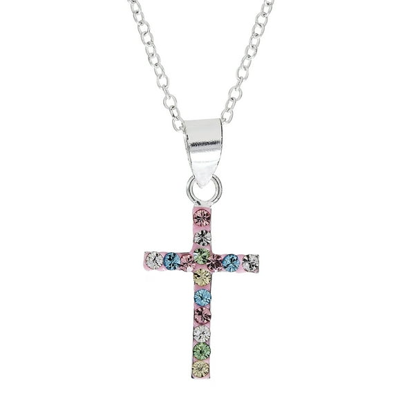 Brilliance Fine- Girls Sterling Silver Crystal Cross Pendant, 18 Chain