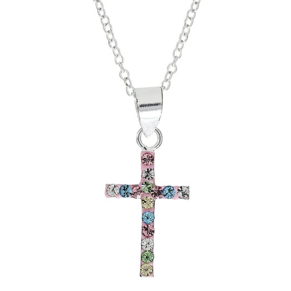 Brilliance Fine- Girl’s Sterling Silver Crystal Cross Pendant, 18” Chain