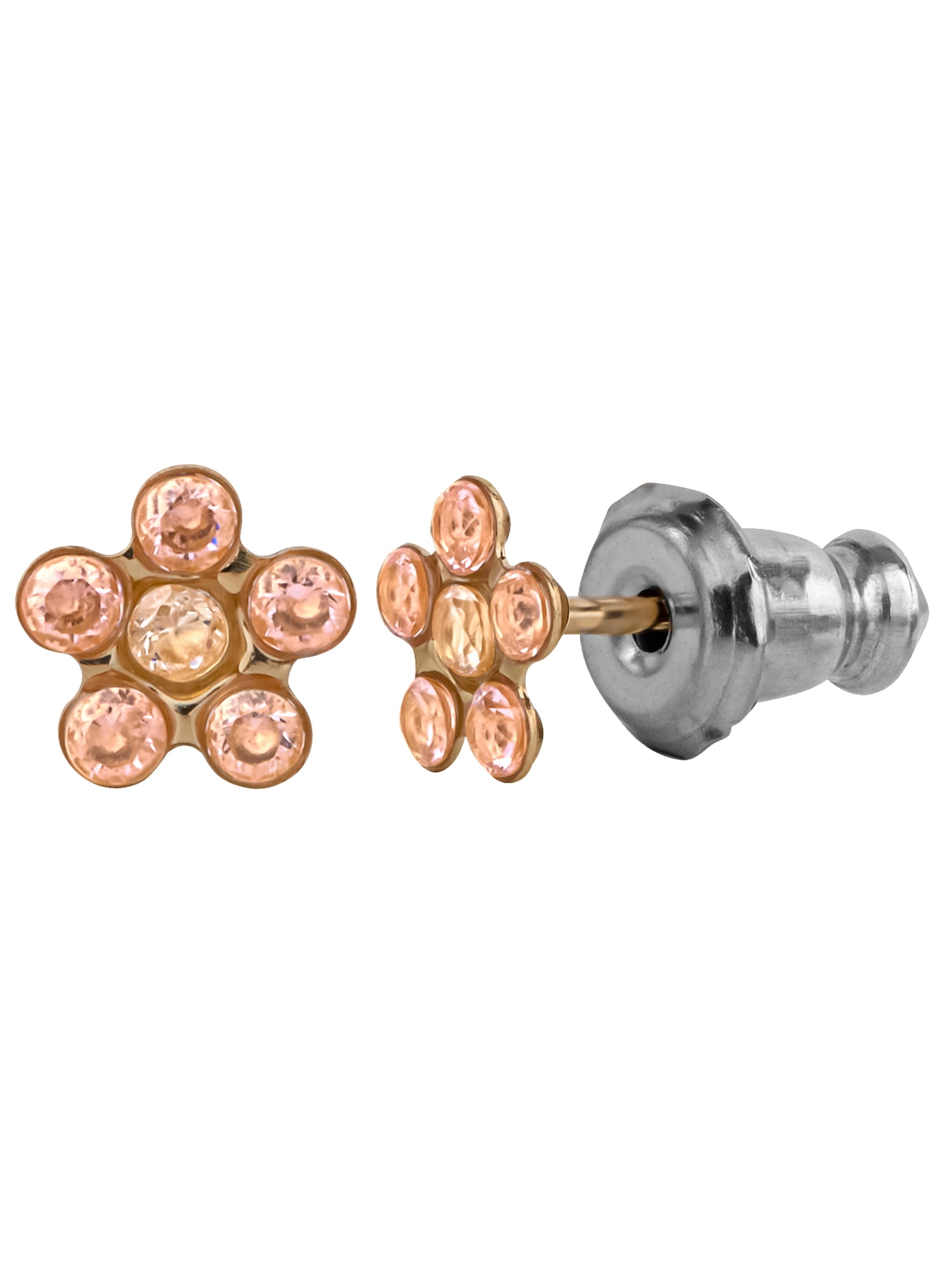 Brilliance Fine Girl’s/Tween 14K Pink Gold CZ Flower Stud Earrings