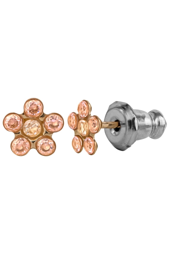 Brilliance Fine Girls/Tween 14K Pink Gold CZ Flower Stud Earrings