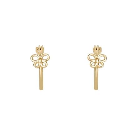 Brilliance Fine- Girl’s/Tween 14K Yellow Gold Butterfly Post Hoop Earrings