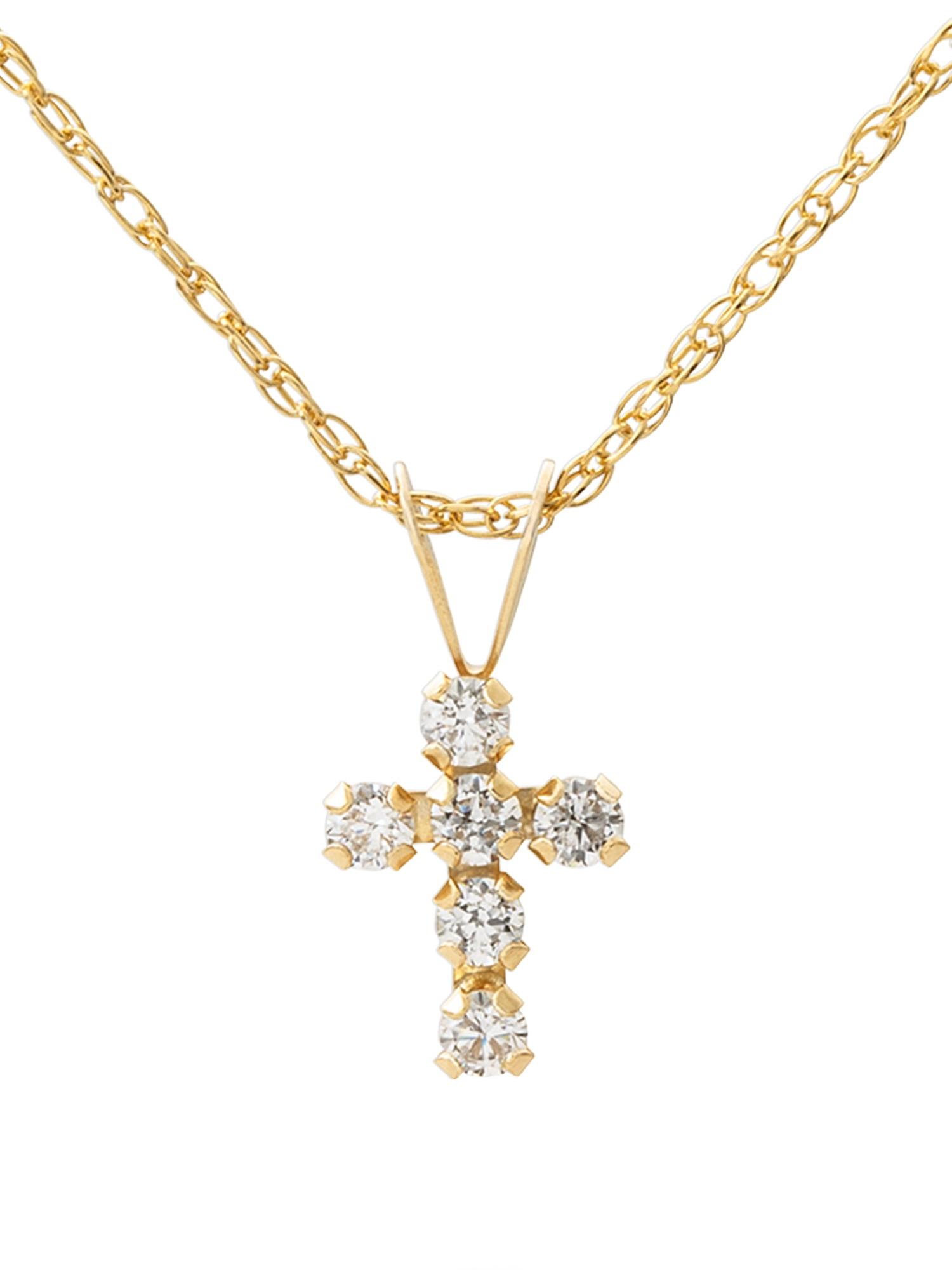 BRILLIANCE FINE JEWELRY Brilliance Fine Girls/Tween 14K Yellow Gold CZ Cross Pendant, 18 Chain
