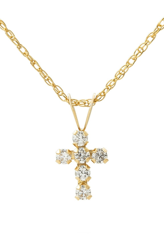 Brilliance Fine Girls/Tween 14K Yellow Gold CZ Cross Pendant, 18 Chain