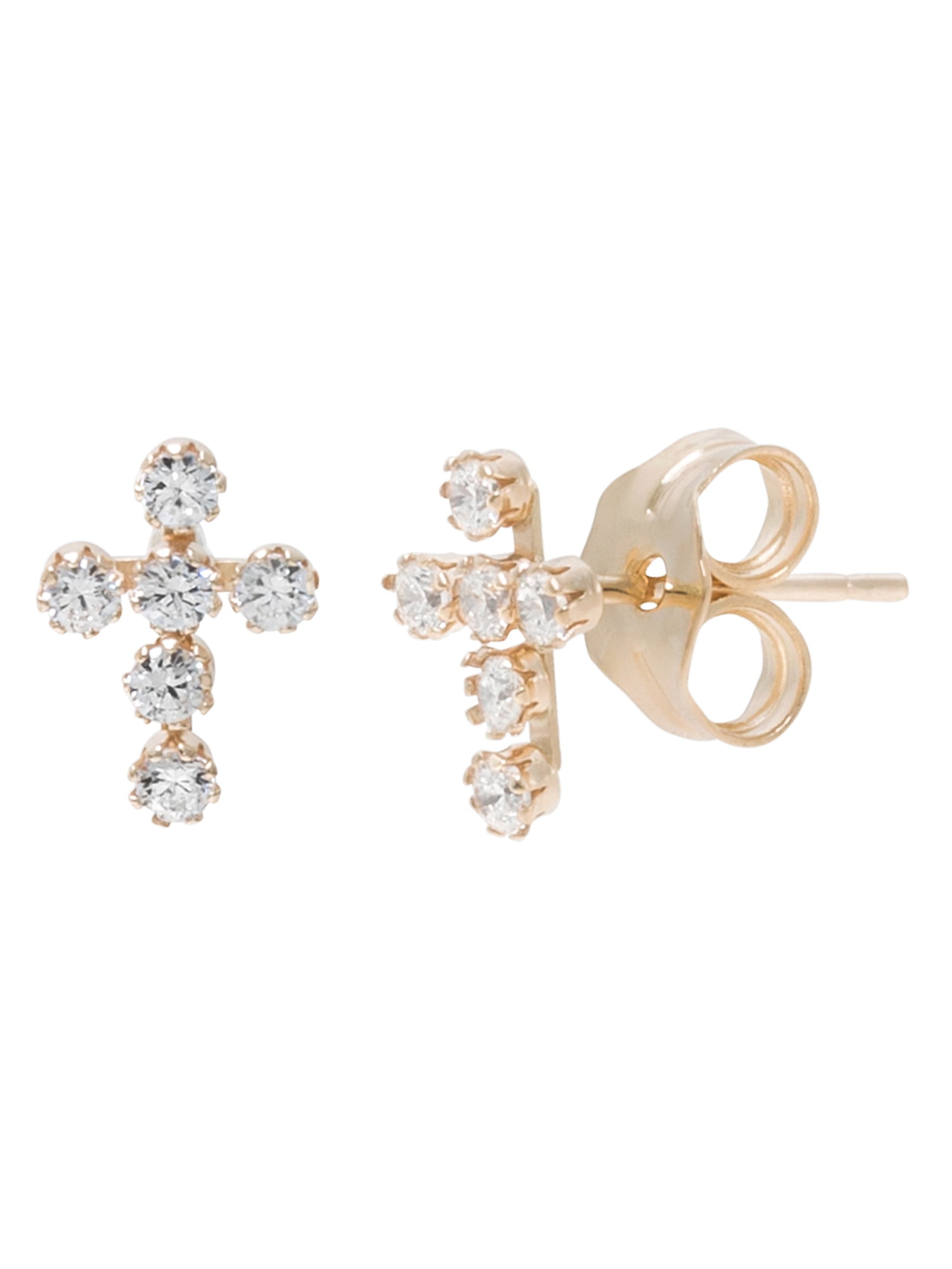 BRILLIANCE FINE JEWELRY Brilliance Fine- Girls/Tween 14K Yellow Gold CZ Cross Stud Earrings