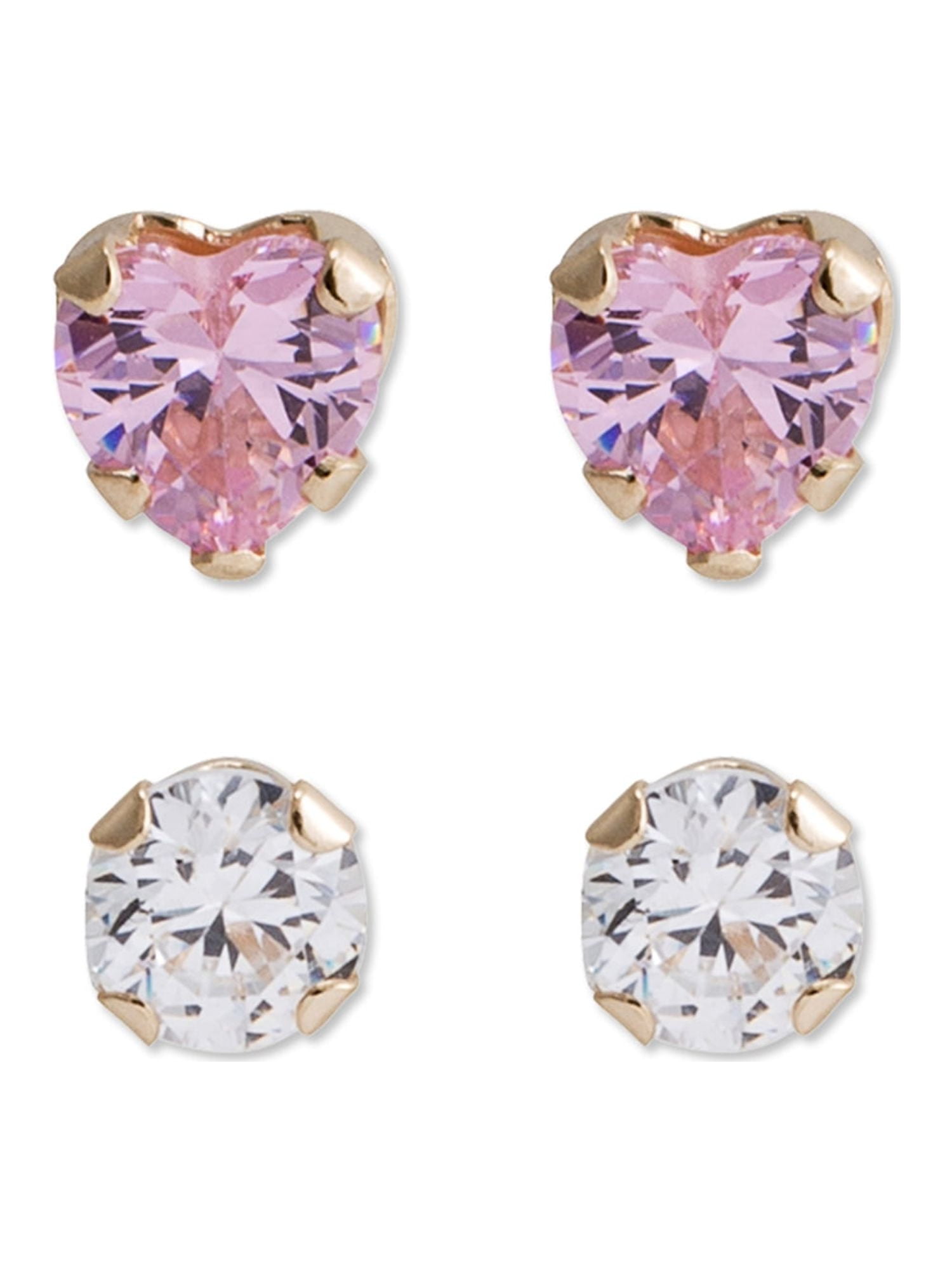 BRILLIANCE FINE JEWELRY Brilliance Fine -Girls/Tween 14K Yellow Gold CZ Round and Heart Stud Earring Set