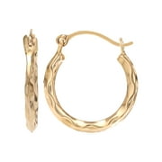 Brilliance Fine- Girl s /Tween 14K Yellow Gold Textured Hoop Earrings