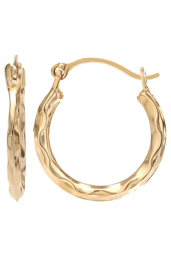 Brilliance Fine- Girls /Tween 14K Yellow Gold Textured Hoop Earrings