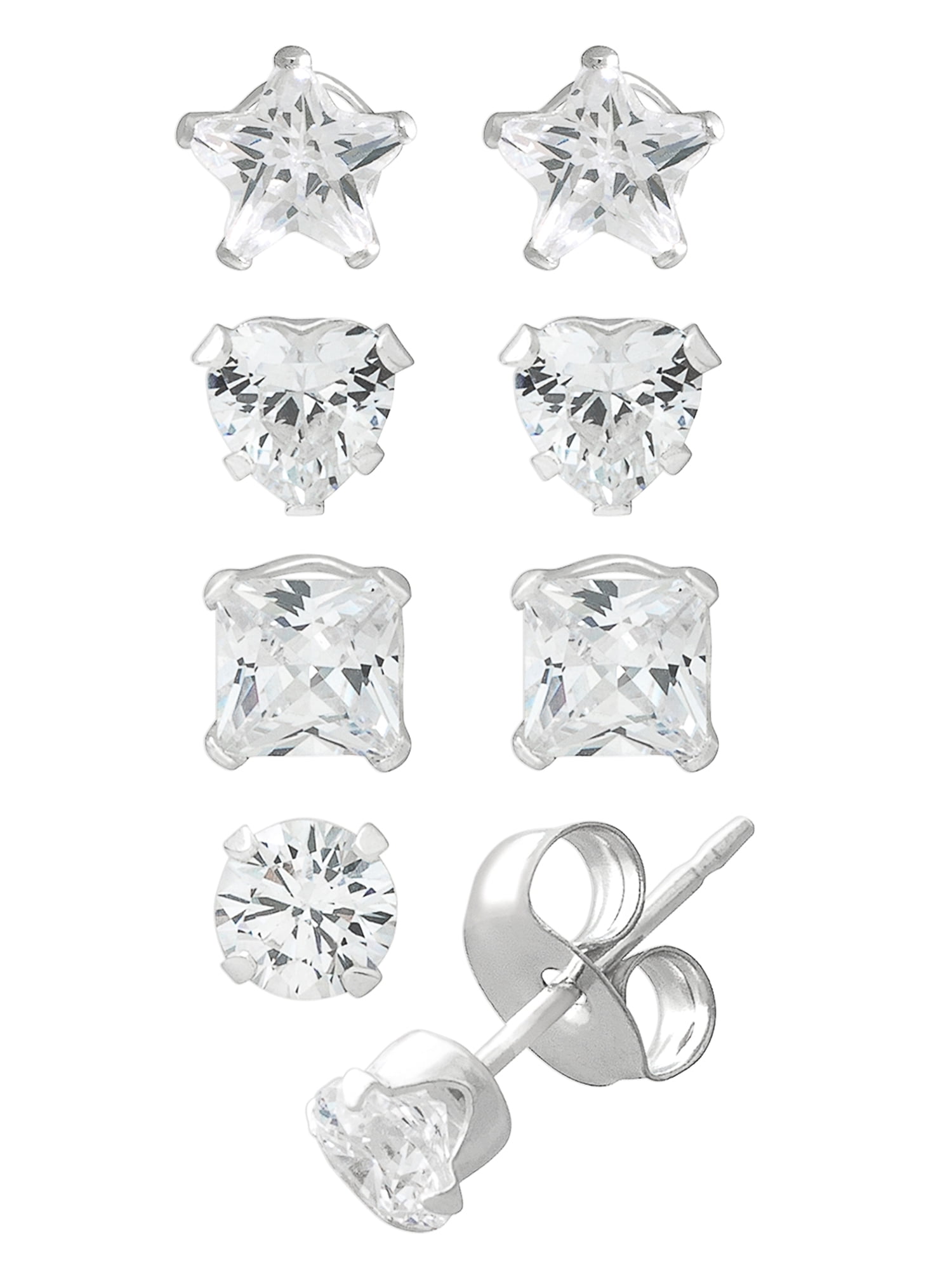 Brilliance Fine Girl’s/Tween Sterling Silver CZ Multi Stud Earring Set, 4 Pairs