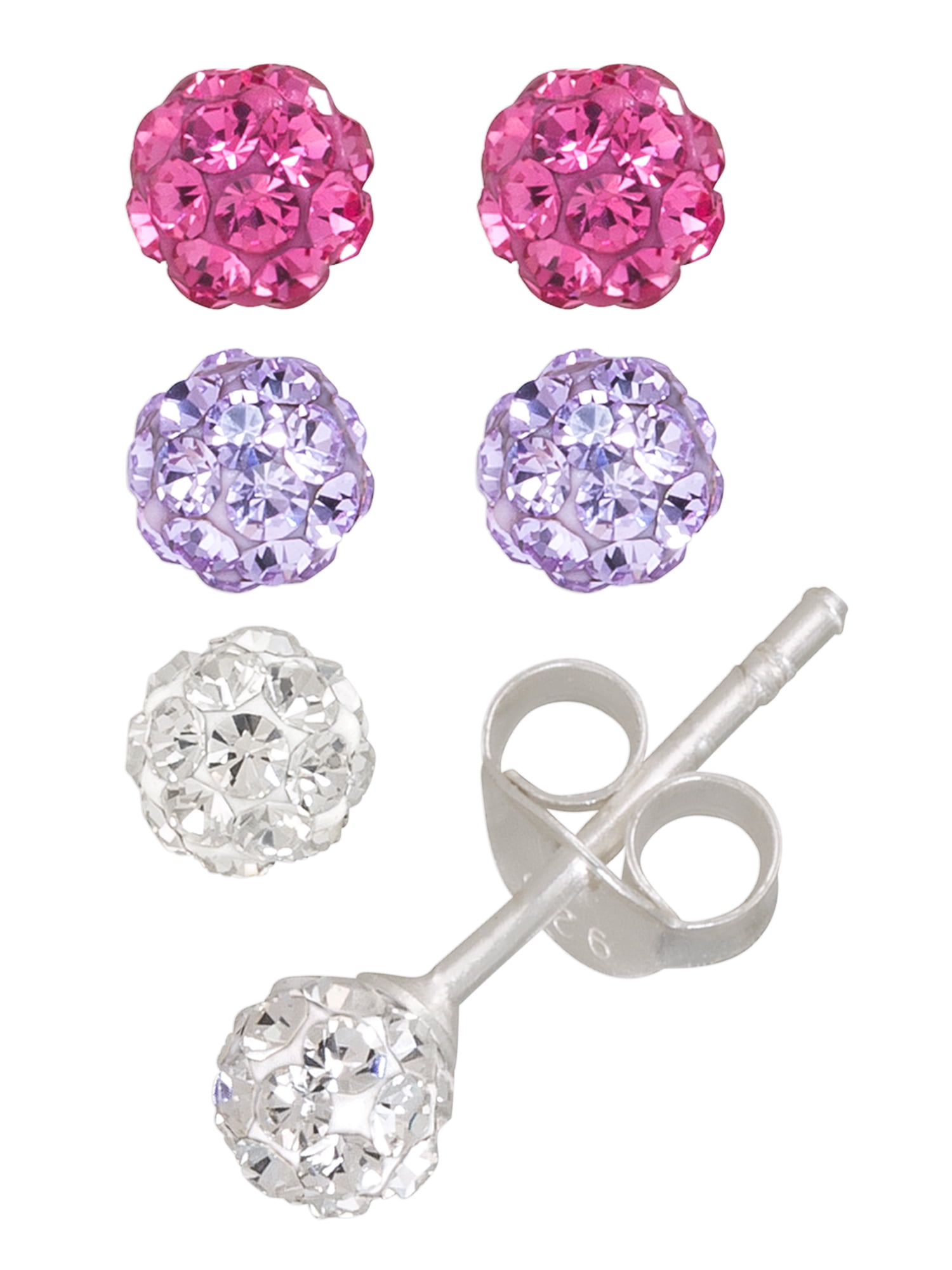 Brilliance Fine- Girl’s/Tween Sterling Silver Crystal Ball Stud Earring Set