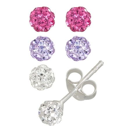 Brilliance Fine- Girl’s/Tween Sterling Silver Crystal Ball Stud Earring Set