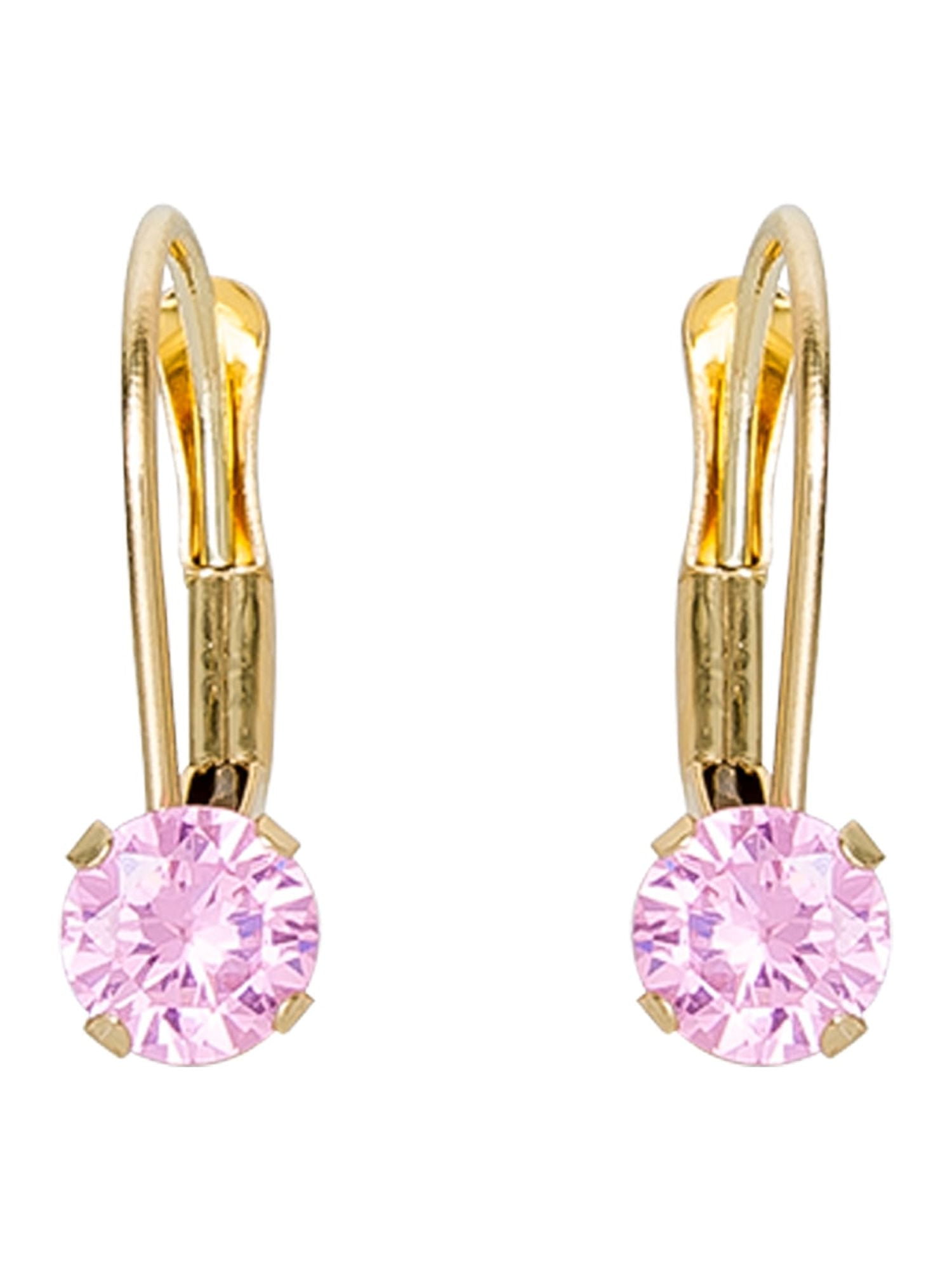 BRILLIANCE FINE JEWELRY Brilliance Fine- Girls/Tween14K Yellow Gold Round Pink CZ Lever back Earrings
